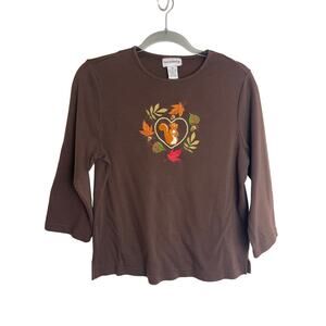 Vintage Breckenridge Fall Embroidered Sequin Top Size M Squirrel Leaf Grandma